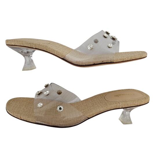 Larroude Vivi Lucite Mule Sandal Size 8.5 Clear Vinyl Swarovski Crystal Low Heel - Picture 5 of 8